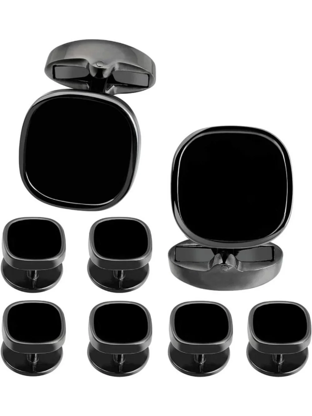 Stylish Black Stone Cufflinks & Studs Set for Men - Perfect for Weddings
